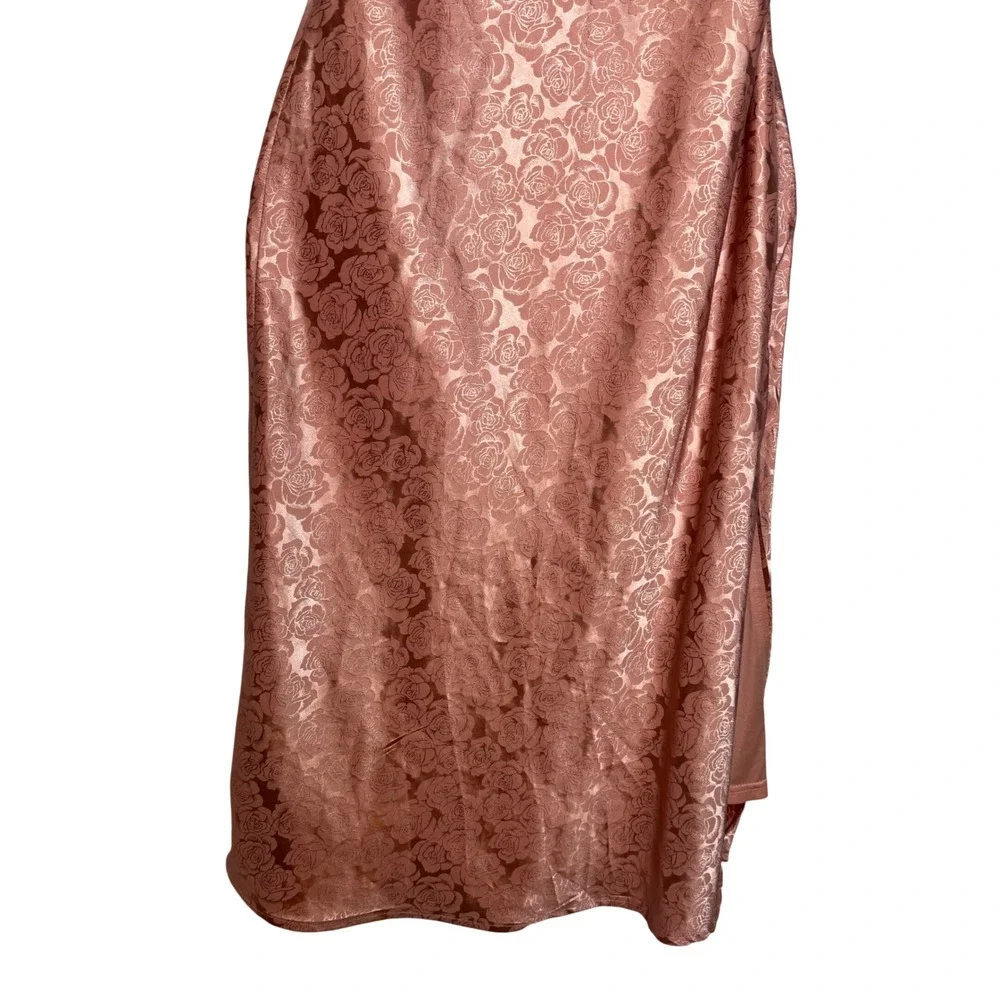Lulus Rose Gold Floral Jacquard Cowl Neck Satin Midi Slip Dress Sz Small - Picture 5 of 10